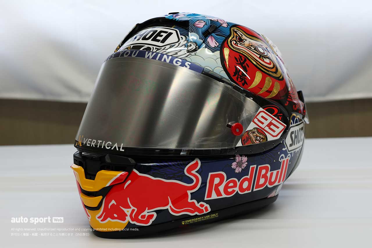 【特集】全面金箔に『ダルマ』を入れて「細部まで素晴らしい」とM.マルケス。MotoGP日本GPスペシャルヘルメットの細部
