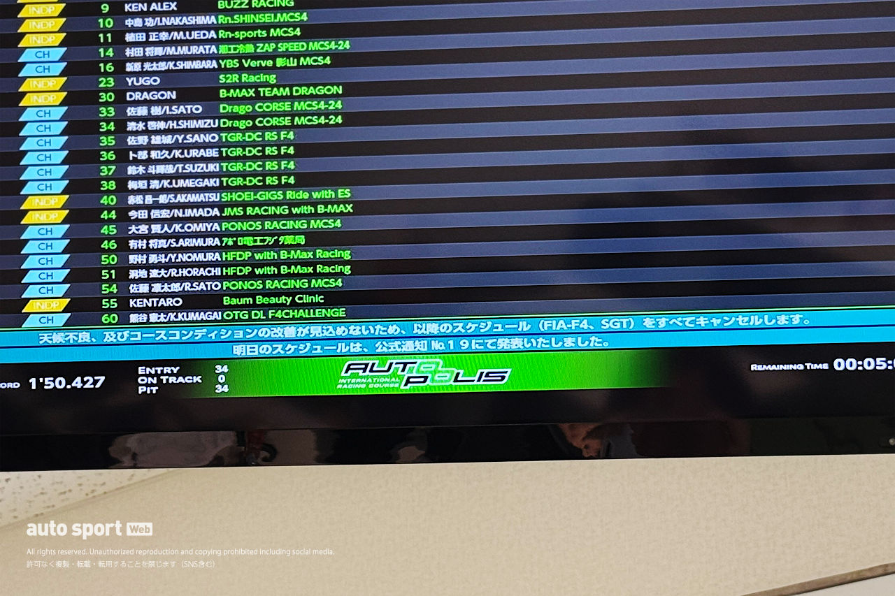 悪天候のスーパーGT第7戦は予選日の全スケジュールがキャンセル。日曜日の朝8時から計時予選を実施へ