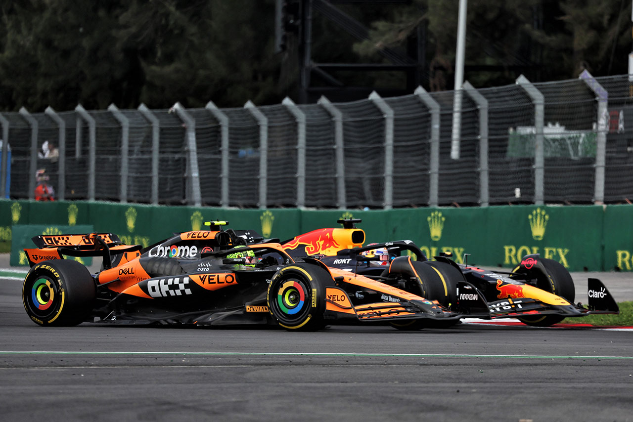 2024年F1第20戦メキシコシティGP　ランド・ノリス（マクラーレン）とマックス・フェルスタッペン（レッドブル）の攻防