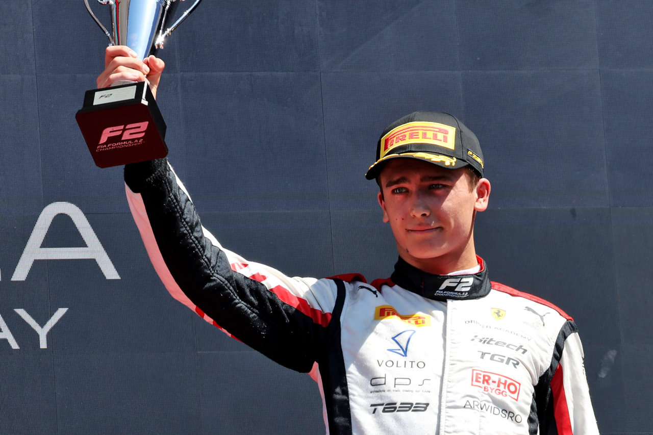 2025年FIA F2第4戦　レース2で3位表彰台を獲得したディーノ・ベガノビッチ（ハイテックTGR／フェラーリ育成）