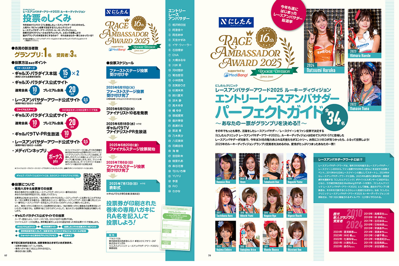 34名エントリーのRAアワード新人部門の投票券付き！ギャルズパラダイス『2025レースクイーンデビュー編』発売