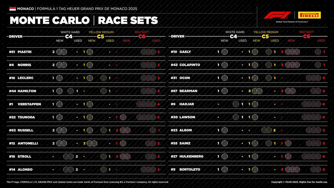 2025年F1第8戦モナコGP決勝：20人のドライバーの『持ちタイヤ』