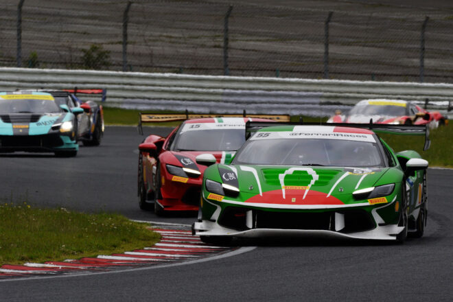 フェラーリ・チャレンジ・ジャパンが九州へ。雨のオートポリスで武藤壮汰がデビューウィン。レース2は森山冬星が初優勝