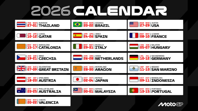 MotoGP：2026年シーズンの暫定カレンダー発表。最多タイの全22戦、日本GPは10月開催へ
