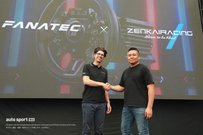 ファナテックのシニアディレクターを務めるトビアス・ステルツァー氏とゼンカイレーシングの林寛樹代表取締役