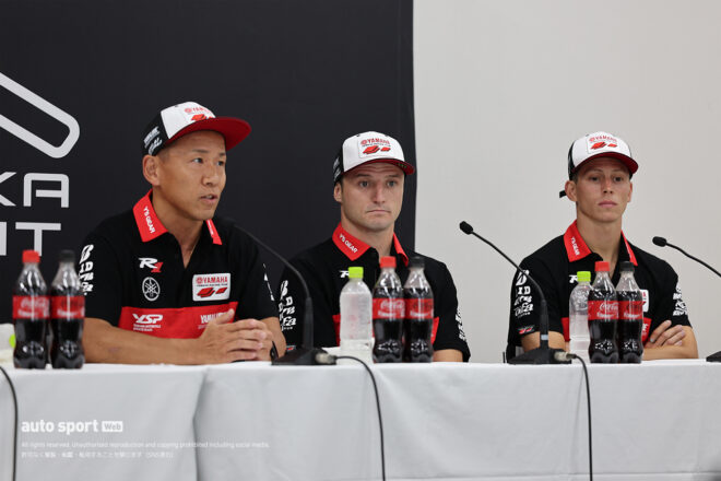 2025鈴鹿8耐：木曜会見に出席したYAMAHA RACING TEAM（中須賀克行／ジャック・ミラー／アンドレア・ロカテッリ）