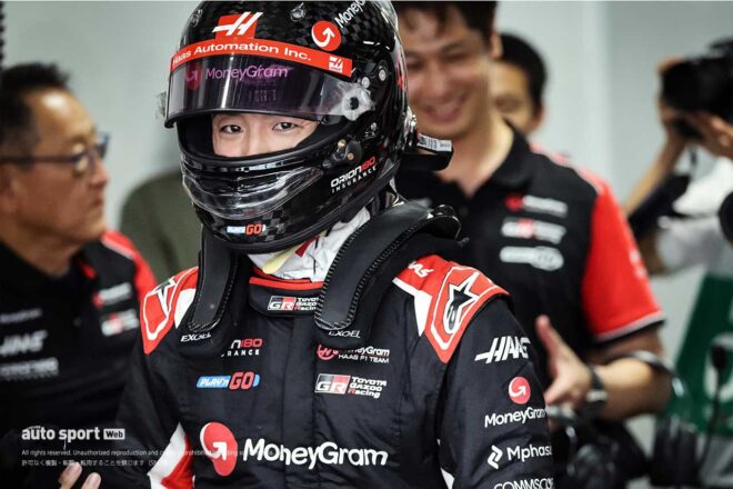 ハースF1富士スピードウェイでのTPCテストに参加した坪井翔。1日で108周を走行した