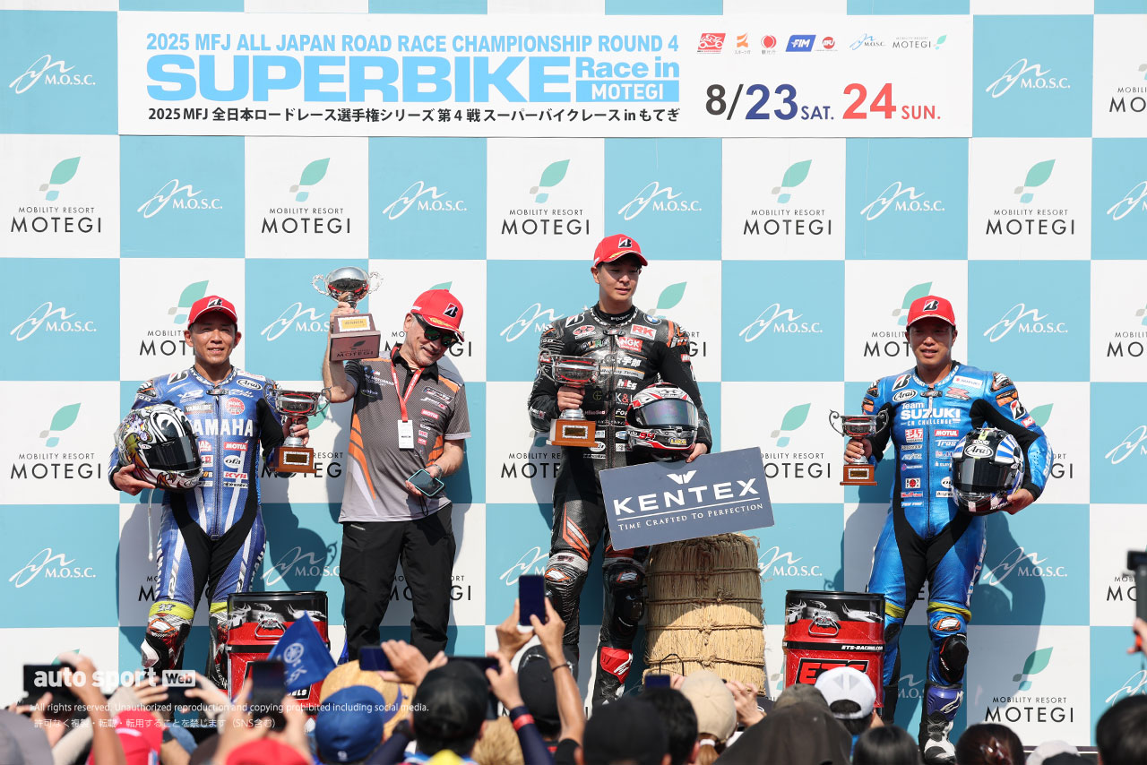 BMW浦本修充が他を圧倒して初優勝。中須賀は2位、スズキ津田拓也が3位入り／2025全日本ロード第4戦もてぎJSB1000レース1