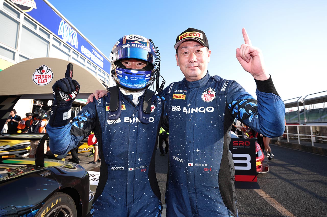 SROジャパンカップ第3ラウンド岡山のレース1は波乱の展開を武井真司／笹原右京組BINGO RACING with LM corsaが制す