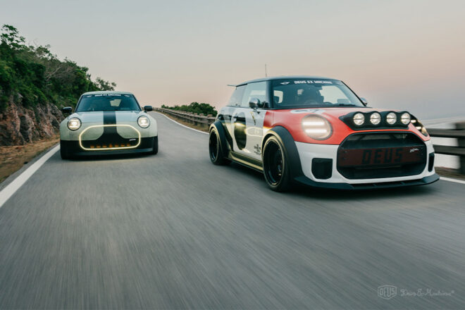 ミニ・ジョン・クーパー・ワークスとデウス・エクス・マキナがコラボ。情熱が交差する2台のワンオフモデルを発表