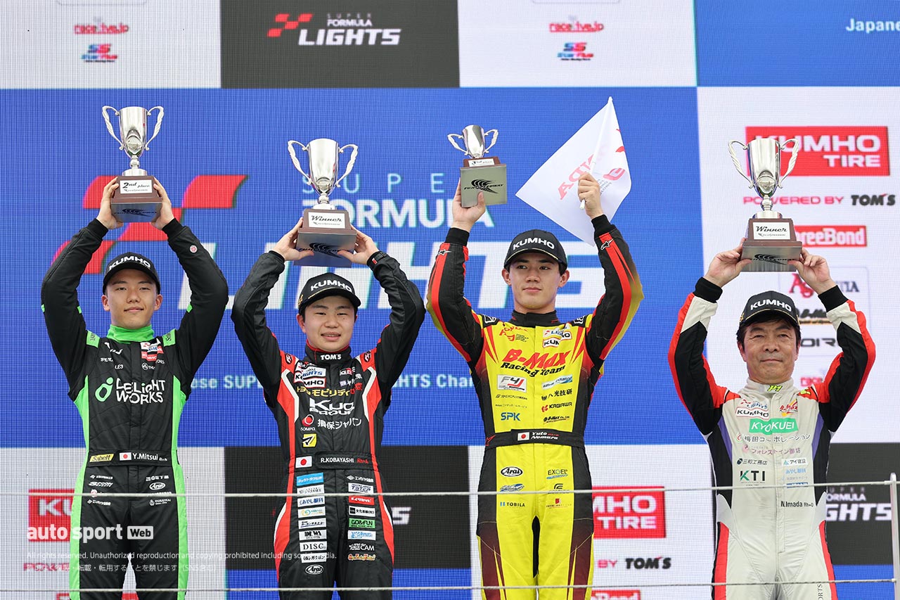 スーパーフォーミュラ・ライツ第14戦富士はポール・トゥ・ウインで小林利徠斗が今季初優勝を飾る。三井優介が初表彰台
