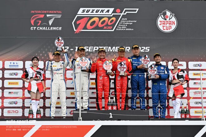 得意の“雨スリック”で逆転。AKITA／小林崇志組TEAM UPGARAGE with ACRがSROジャパンカップ第4ラウンド鈴鹿のレース1を制す