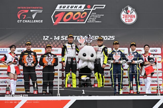 得意の“雨スリック”で逆転。AKITA／小林崇志組TEAM UPGARAGE with ACRがSROジャパンカップ第4ラウンド鈴鹿のレース1を制す