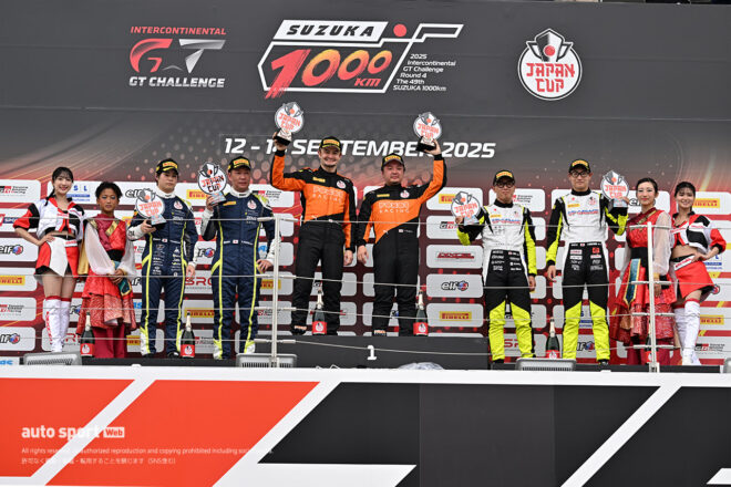 SROジャパンカップ鈴鹿レース2はPONOS RACINGの辻子／コッツォリーノ組がポール・トゥ・ウイン。チャンピオンは都筑／川端組に