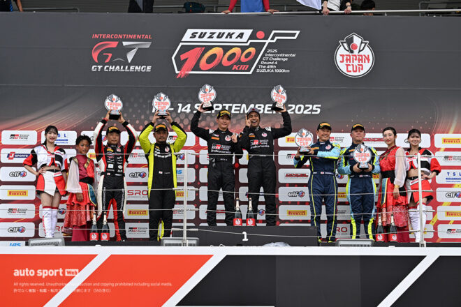 SROジャパンカップ鈴鹿レース2はPONOS RACINGの辻子／コッツォリーノ組がポール・トゥ・ウイン。チャンピオンは都筑／川端組に