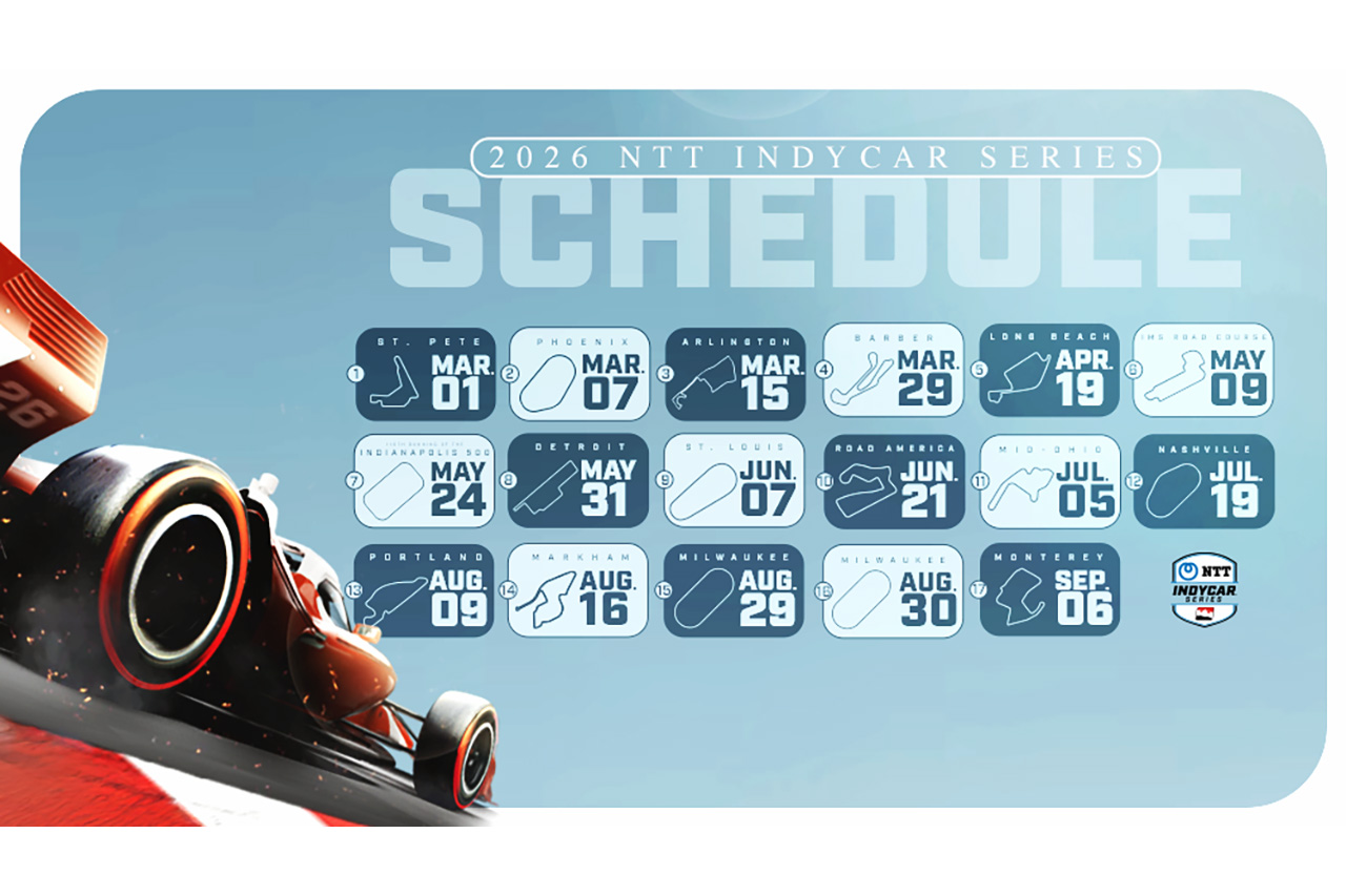 インディカーの2026年レースカレンダーが決定。追加開催地は3カ所、コースタイプのバランスが整理