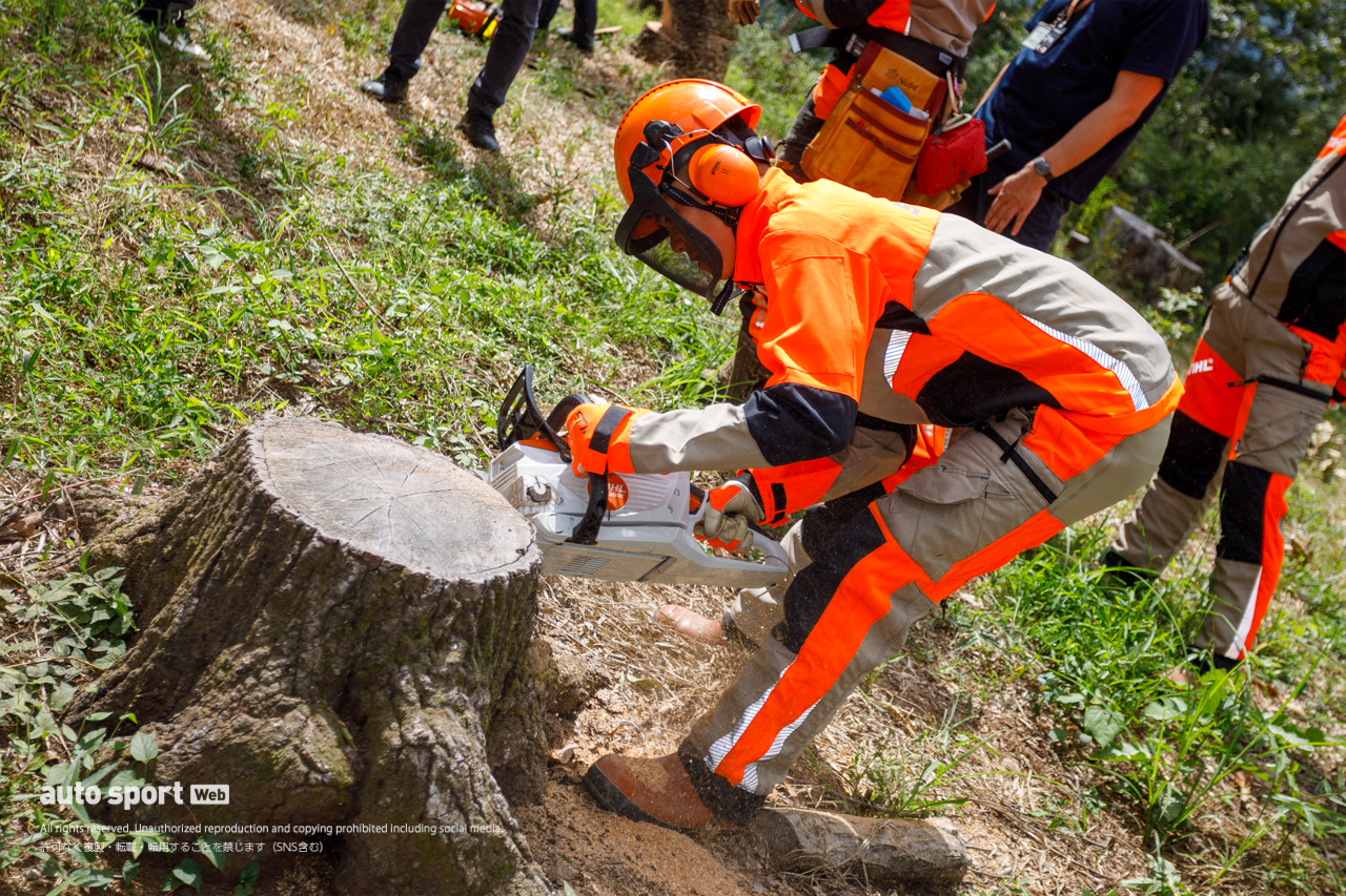 國井、古里、山中らが日本GPを前にサステナビリティ活動を実施。間伐でもてぎの森を育む