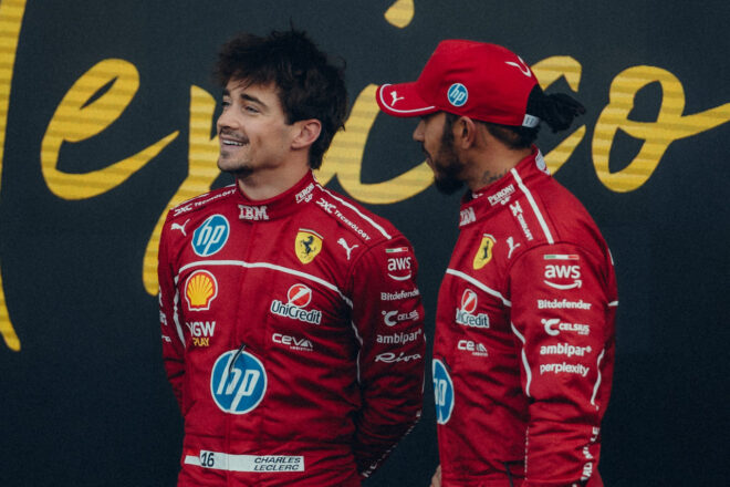 予選2番手のシャルル・ルクレールと3番手のルイス・ハミルトン（フェラーリ）