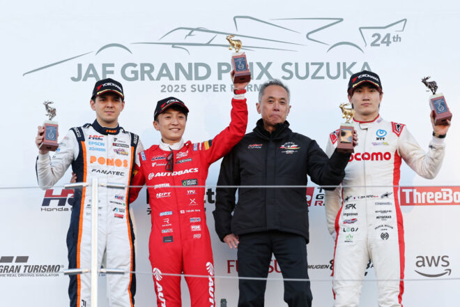 今季初優勝の野尻智紀、ランキングで先行する僚友の岩佐歩夢が出遅れ、微妙な位置関係に「僕がちょっと引くみたいな話も」【SF第11戦鈴鹿決勝会見】