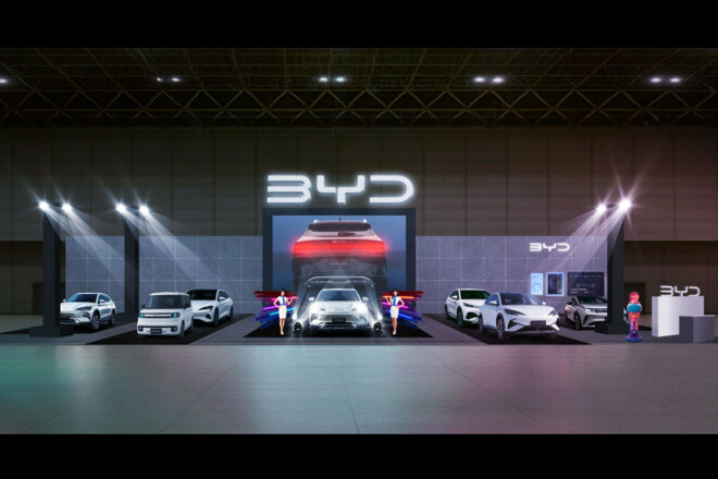 BYD、東京オートサロン2026に次期導入車を含む全6モデルを展示。ヒストリーや技術展示ゾーンも設置