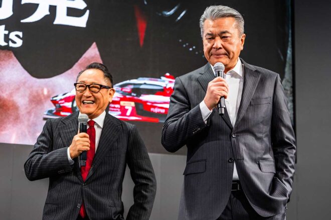 GAZOO Racingを率いるモリゾウこと豊田章男トヨタ 会長と、ジャイアーノことTOYOTA RACING会長を務める中嶋裕樹トヨタ副社長