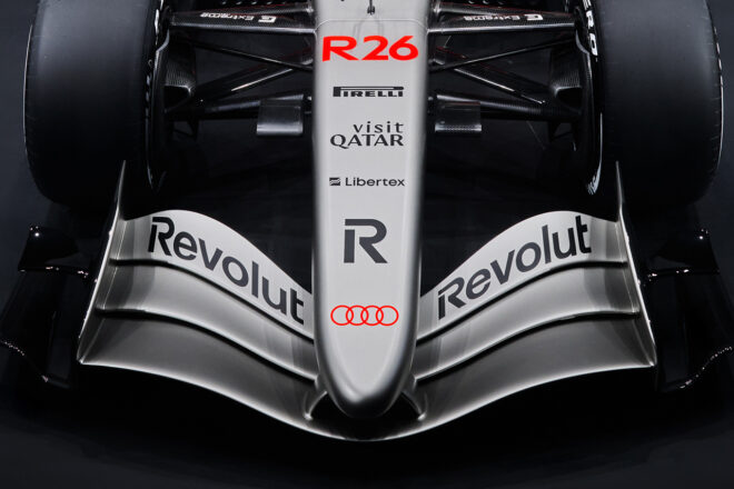 アウディの2026年型F1マシン『R26』のカラーリング（フロントウイング）