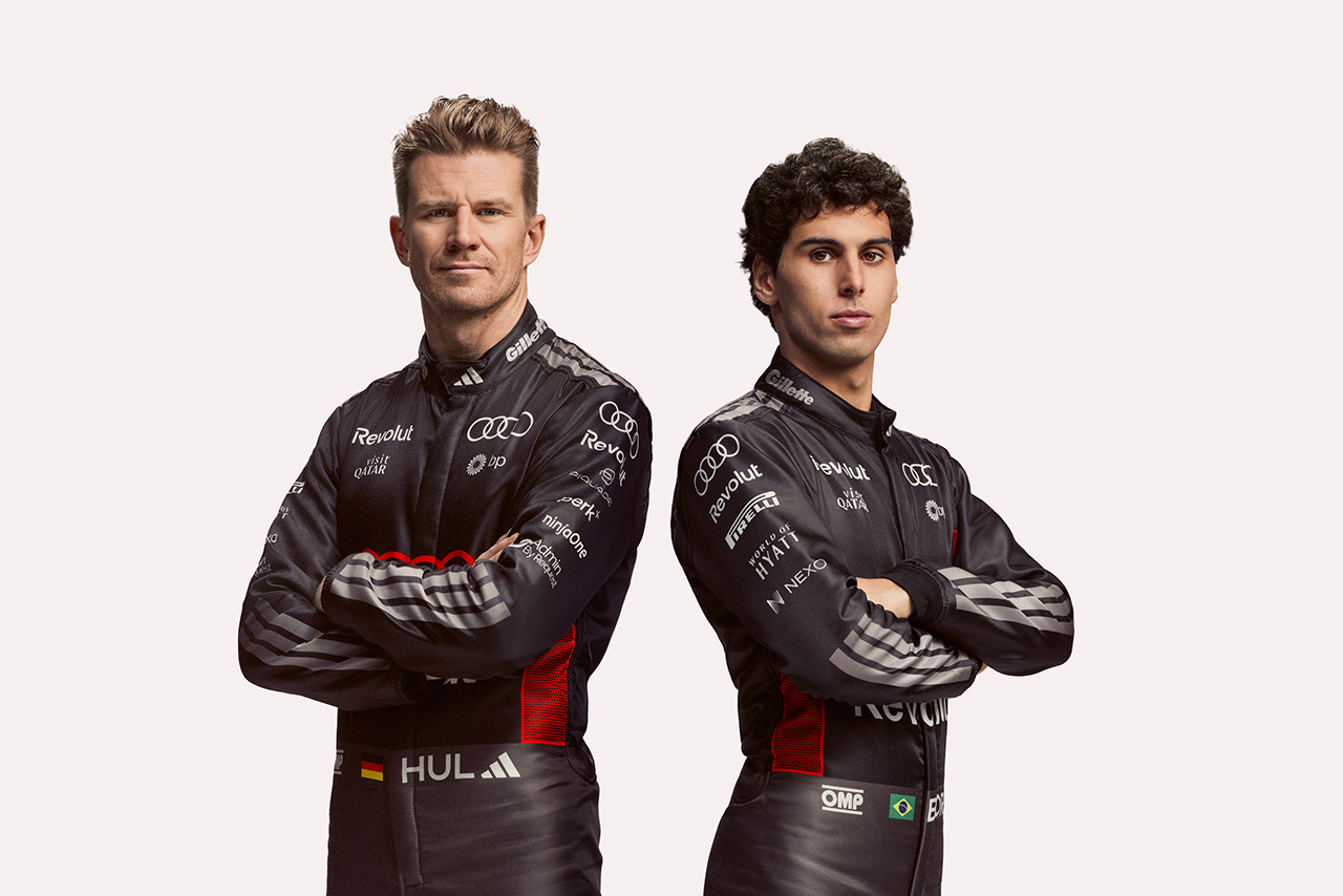 アディダスブランドのレーシングスーツを着用するニコ・ヒュルケンベルグ＆ガブリエル・ボルトレート（アウディ）