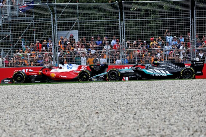 シャルル・ルクレール（フェラーリ）とジョージ・ラッセル（メルセデス）のバトル