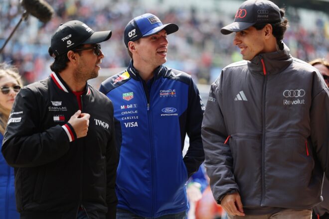 マックス・フェルスタッペン（レッドブル）、ガブリエル・ボルトレート（アウディ）、セルジオ・ペレス（キャデラック）