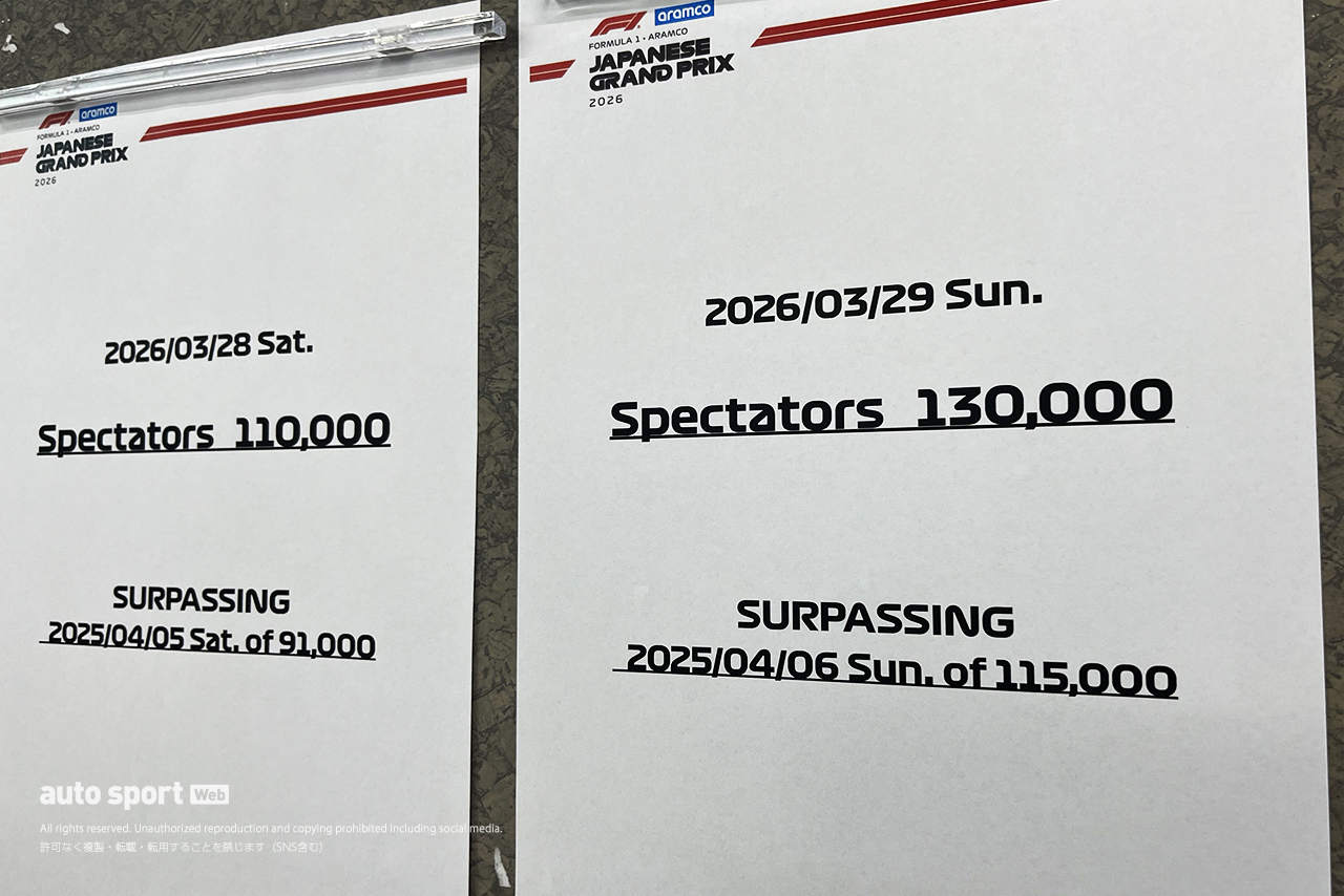 2026年F1第3戦日本GP　決勝日の観客動員は13万人となった