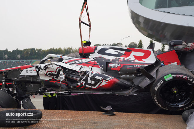 2026年F1第3戦日本GP 決勝でクラッシュしたオリバー・ベアマン(ハース)のマシン