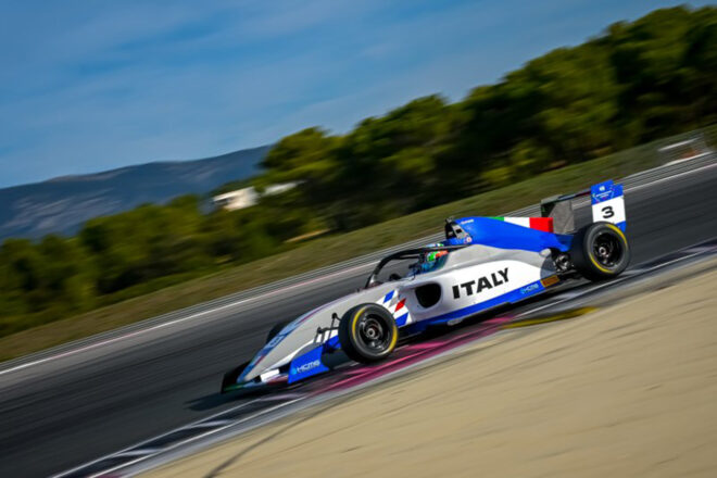 2022年モータースポーツ・ゲームスのF4カップに参戦するアンドレア・キミ・アントネッリ（イタリア代表）／KCMG製KC-MG01シャシー＆アバルト製1.4リッター直列4気筒エンジン＋ハイブリッドシステム（MGU：12kW）