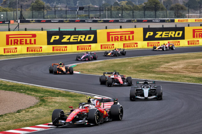 ルイス・ハミルトン（フェラーリ）、ジョージ・ラッセル（メルセデス）、シャルル・ルクレール（フェラーリ）