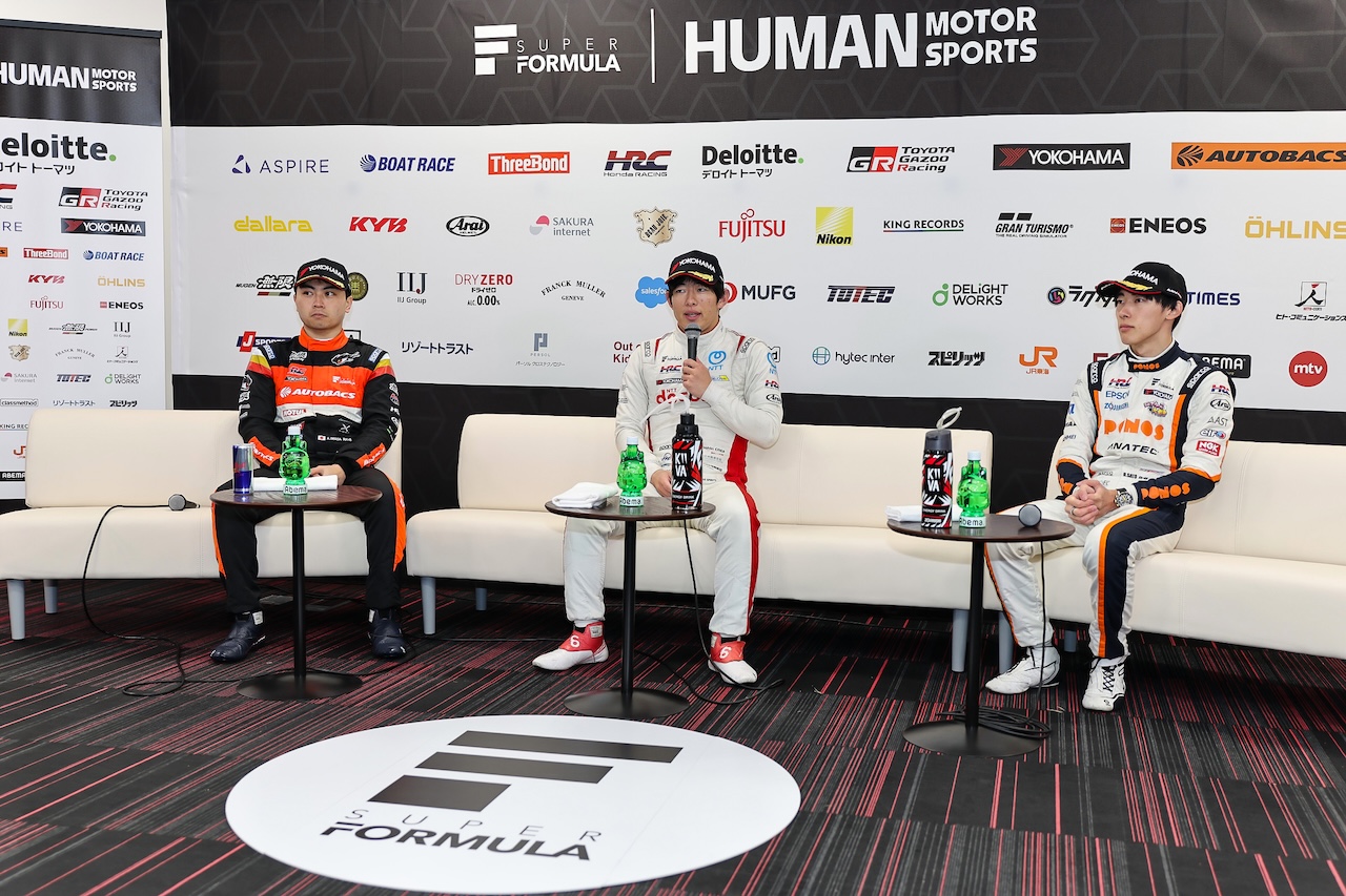 「今年は4勝、5勝と積み重ねていければ」と太田。荒天の開幕戦を終えたトップ3、それぞれの手応えと課題【もてぎ決勝会見】