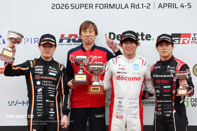 終盤ヒヤリも太田格之進が開幕2連勝。阪口晴南は5年ぶり、福住仁嶺がROOKIEに初表彰台をもたらす【スーパーフォーミュラ第2戦もてぎ決勝レポート】