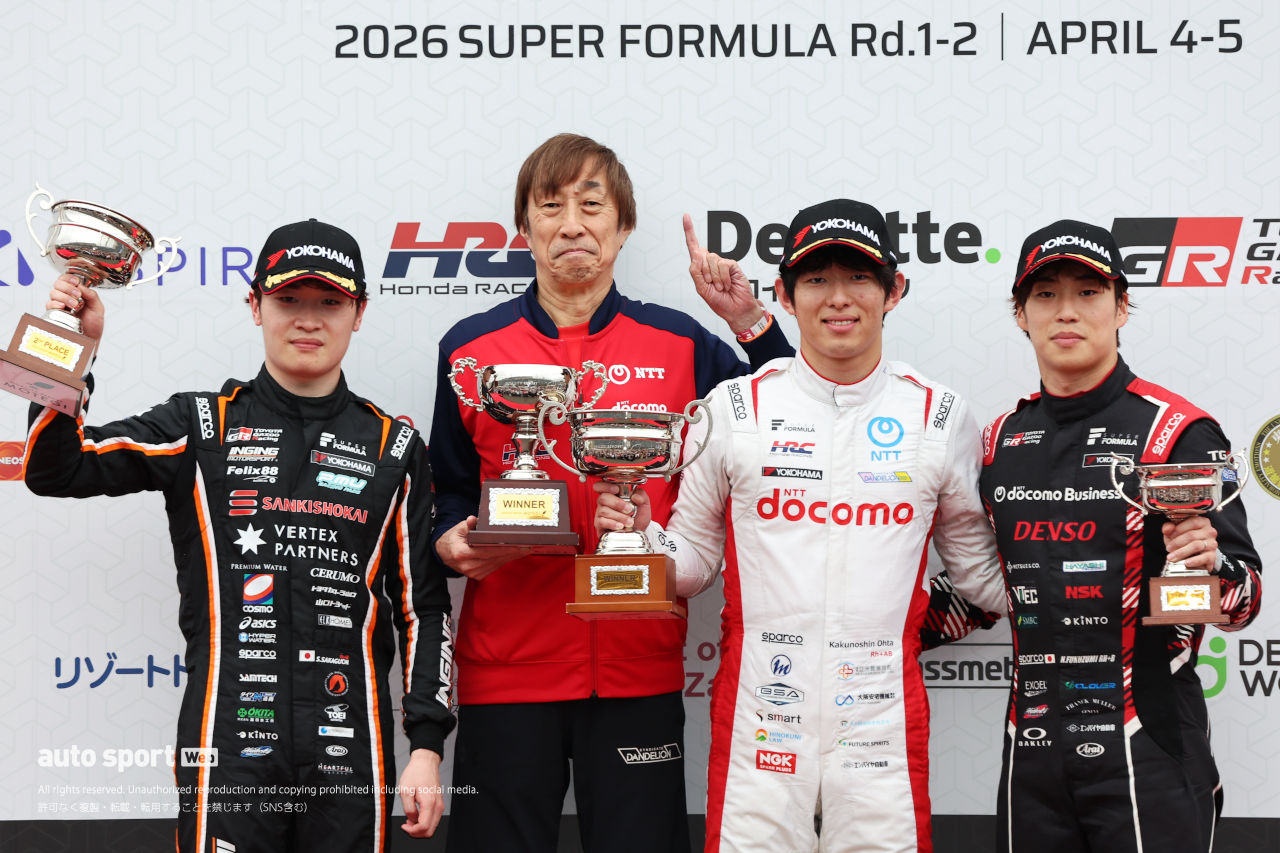 終盤ヒヤリも太田格之進が開幕2連勝。阪口晴南は5年ぶり、福住仁嶺がROOKIEに初表彰台をもたらす【スーパーフォーミュラ第2戦もてぎ決勝レポート】