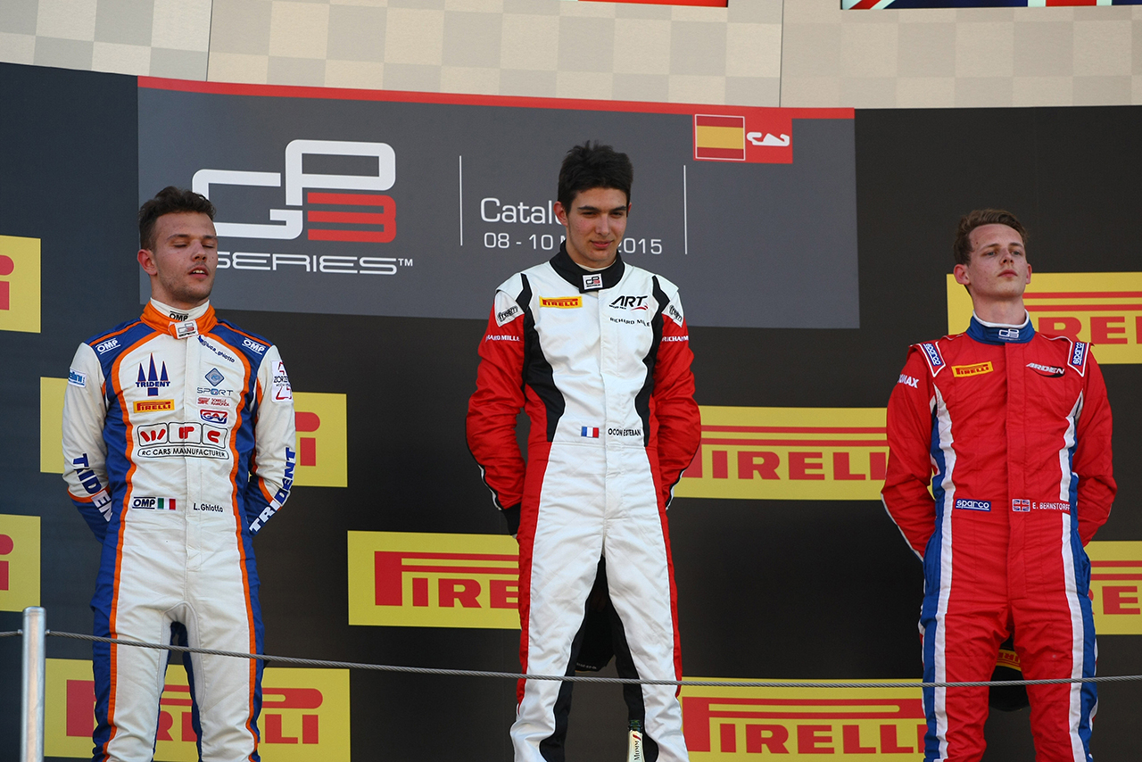 2015年GP3第1戦カタロニアのレース1を制したエステバン・オコン（ARTグランプリ）