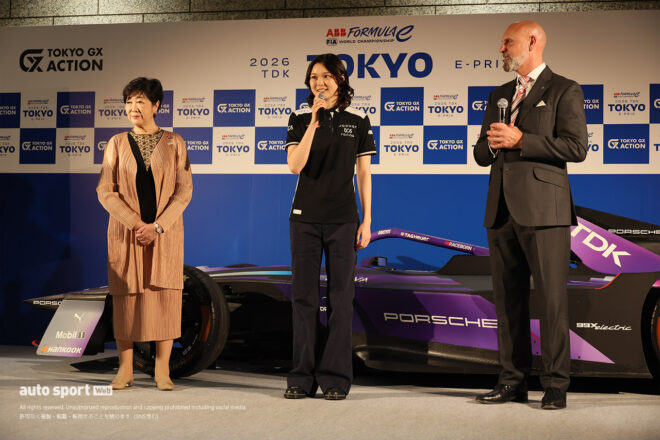 Juju、小池百合子都知事、フォーミュラE CEOが東京都庁で会見「真夏の夜の熱戦を楽しみに」とレースをPR
