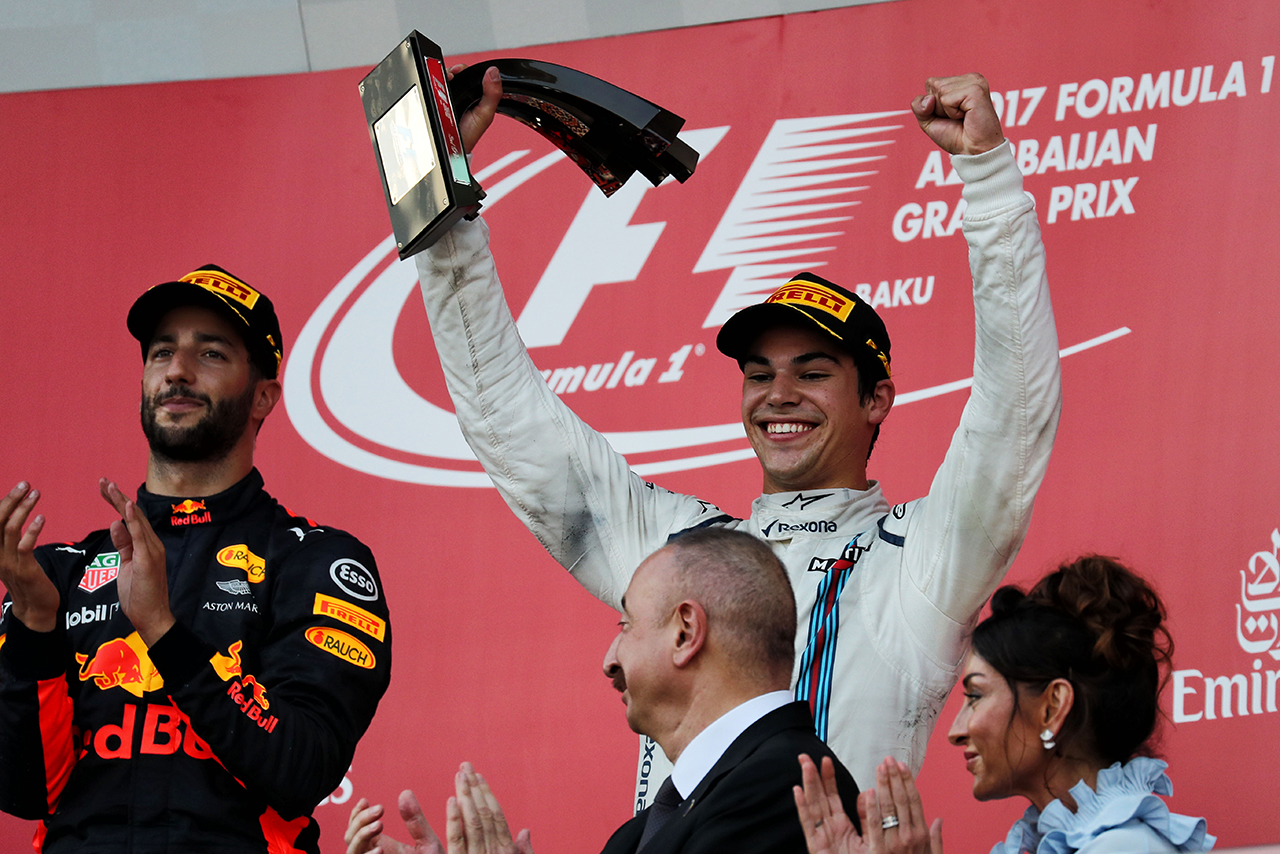 2017年F1第8戦アゼルバイジャンGPで初表彰台を獲得したランス・ストロール（ウイリアムズ）
