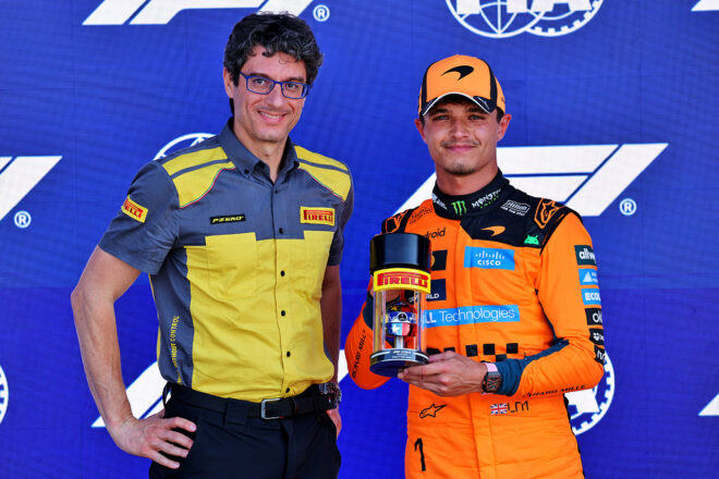 ダリオ・マラフスキ（ピレリ モータースポーツ・ビジネスユニット責任者）＆ランド・ノリス（マクラーレン）