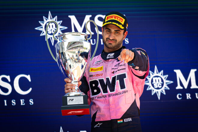 2026年FIA F2第5戦バルセロナ　スプリントレース優勝のクッシュ・マイニ（ARTグランプリ／アルピーヌ育成）
