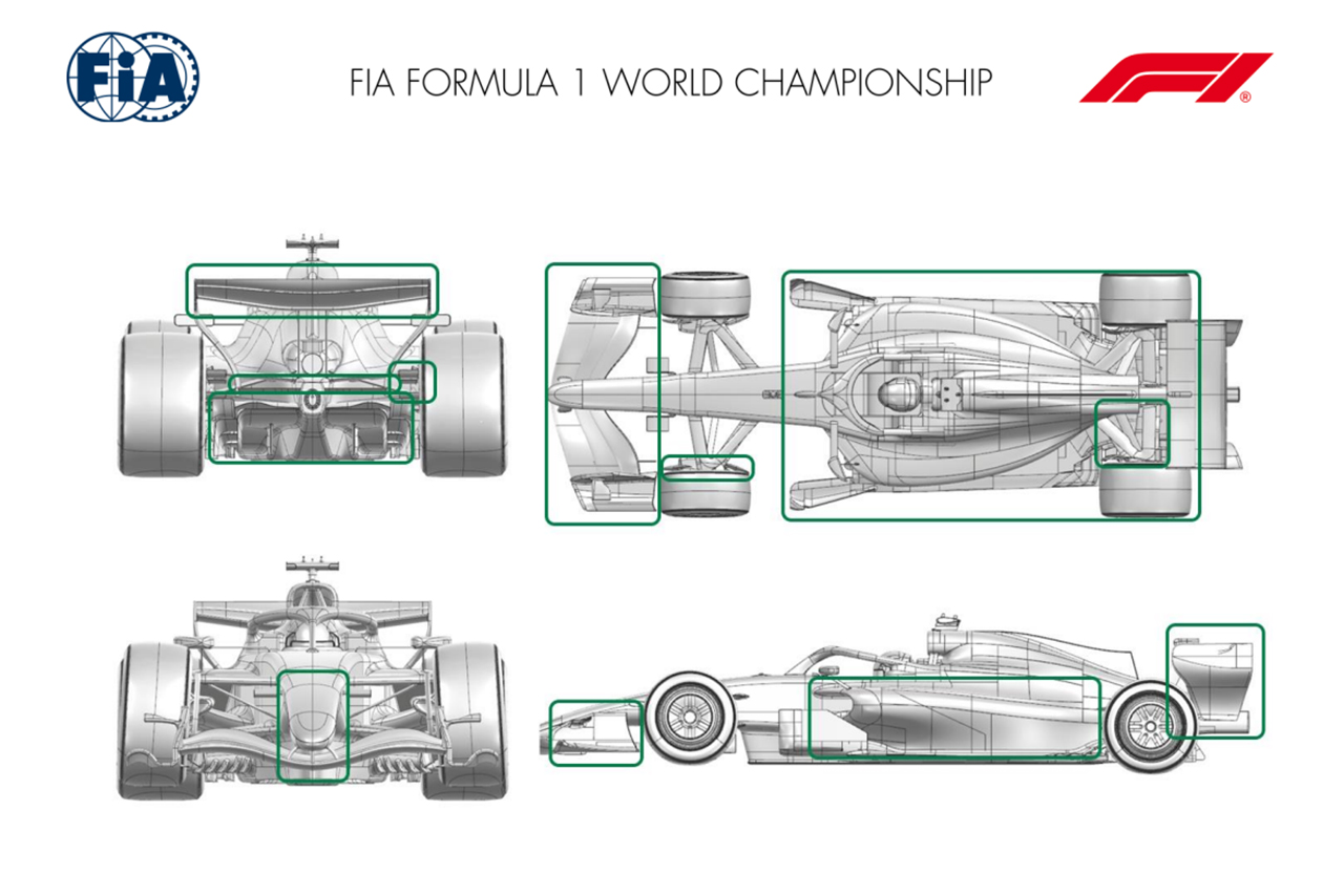2026年F1第11戦ハンガリーGP　カープレゼンテーションのためにFIAに提出されたアストンマーティンの車両アップデート位置の図