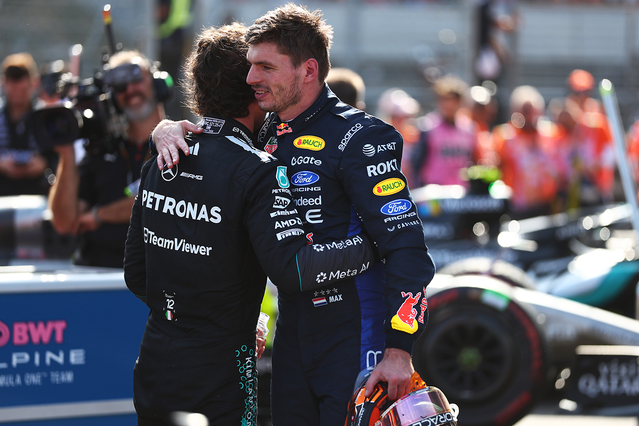 2位マックス・フェルスタッペン（レッドブル）、3位アンドレア・キミ・アントネッリ（メルセデス）