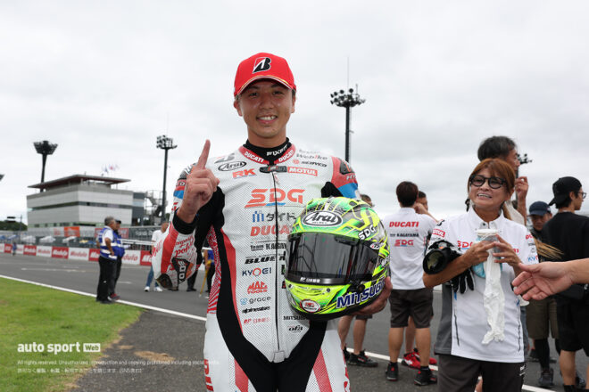 優勝を飾った水野涼（SDG DUCATI Team KAGAYAMA）／2026全日本ロード第5戦もてぎ JSB1000 レース2