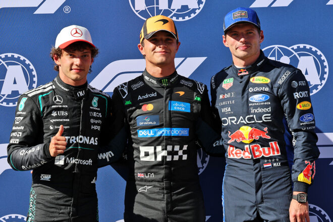 2026年F1第14戦スペインGP予選上位3名／PPはランド・ノリス（マクラーレン）