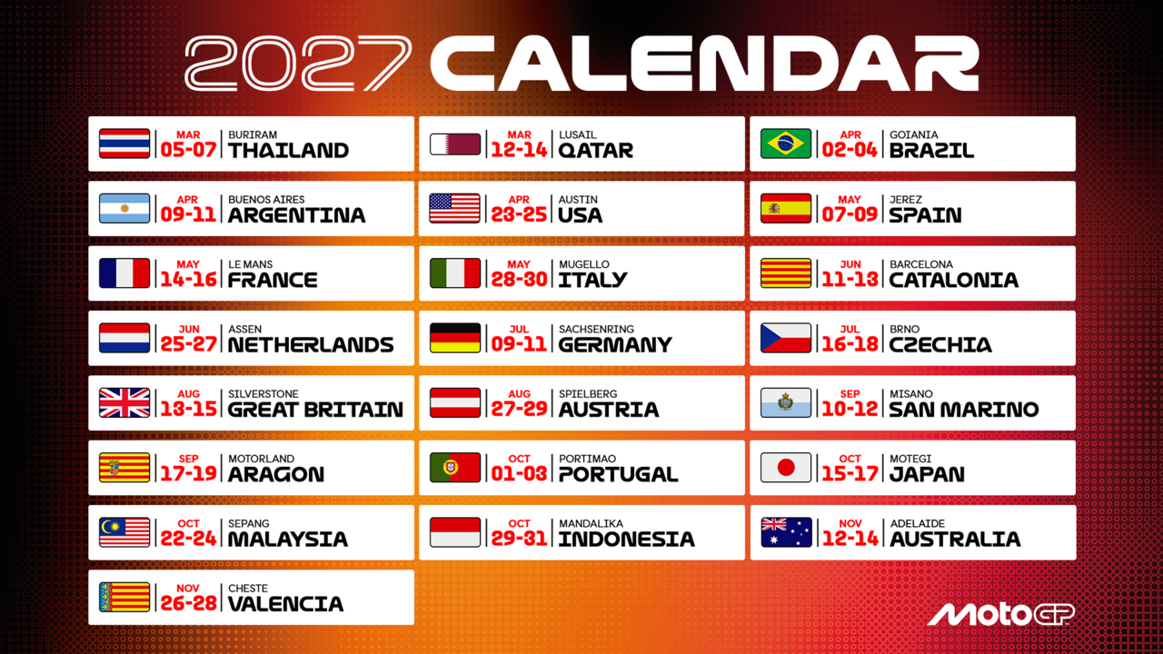 2027年のMotoGP暫定カレンダーが発表。技術規則一新の新時代は全22戦、日本GPは10月中旬開催に