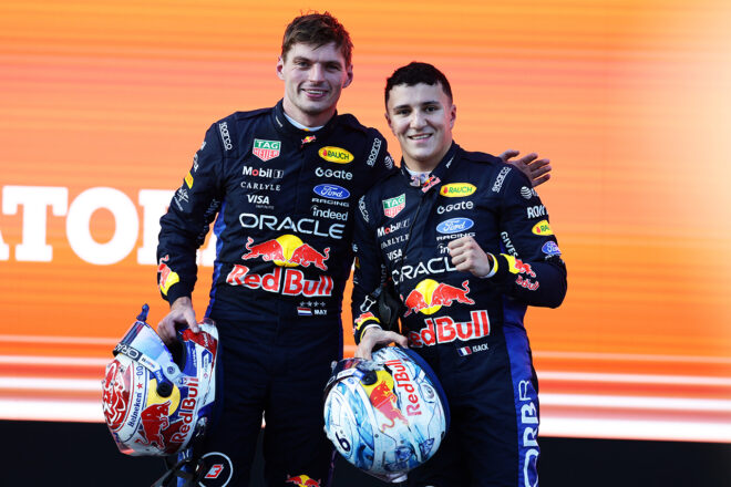 2位マックス・フェルスタッペンと3位アイザック・ハジャー（レッドブル）