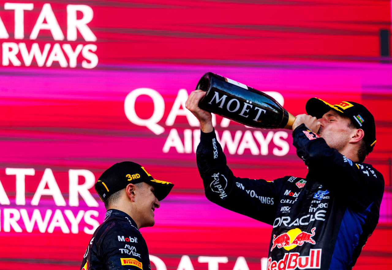 2位マックス・フェルスタッペンと3位アイザック・ハジャー（レッドブル）