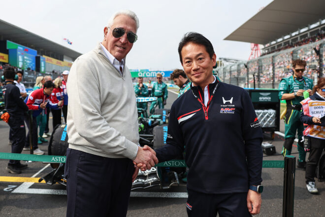 ホンダ・レーシング（HRC）の渡辺康治社長と、アストンマーティンF1の共同オーナーを務めるローレンス・ストロール