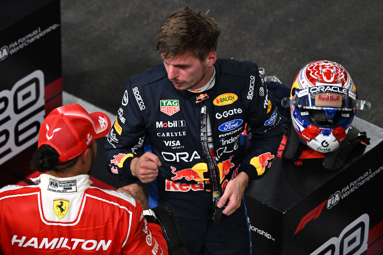 ポールポジションのマックス・フェルスタッペン（レッドブル）と予選3番手のルイス・ハミルトン（フェラーリ）